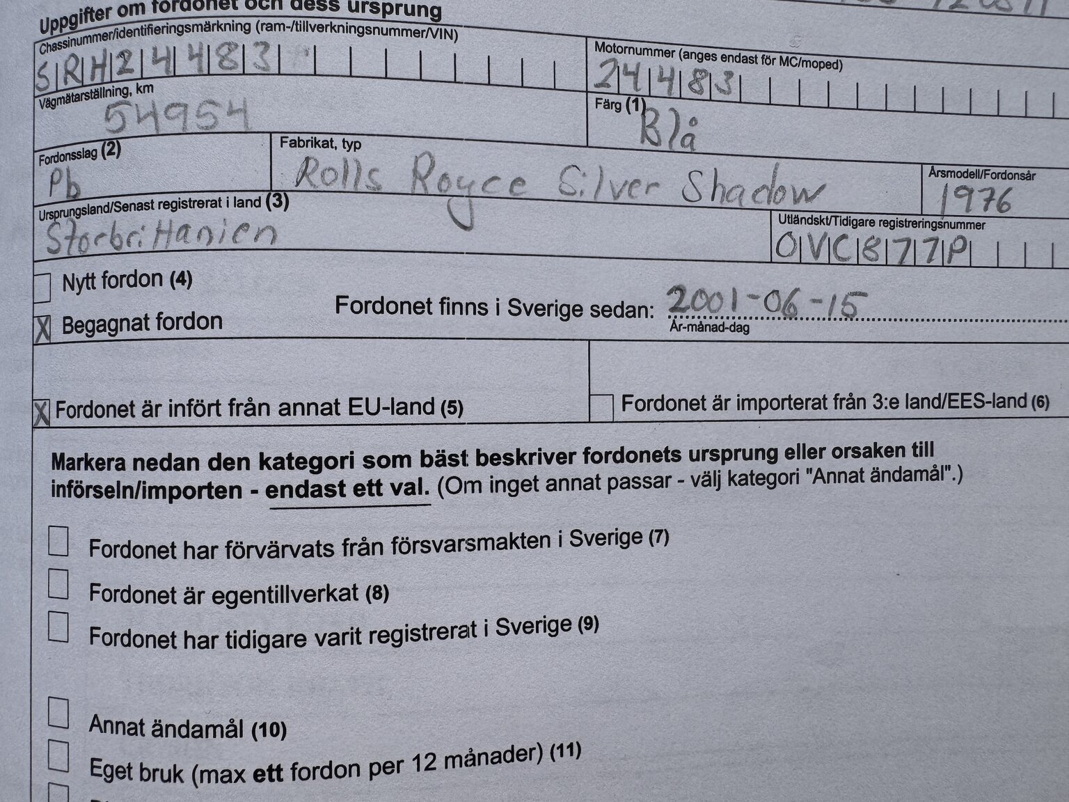 Documentation for 1976 Rolls-Royce Silver Shadow