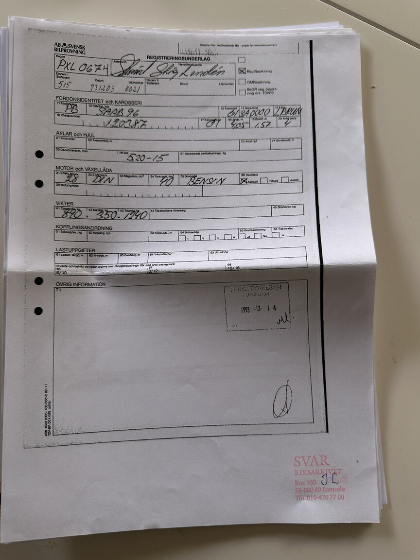 Documentation for 1961 SAAB 96 De Luxe 