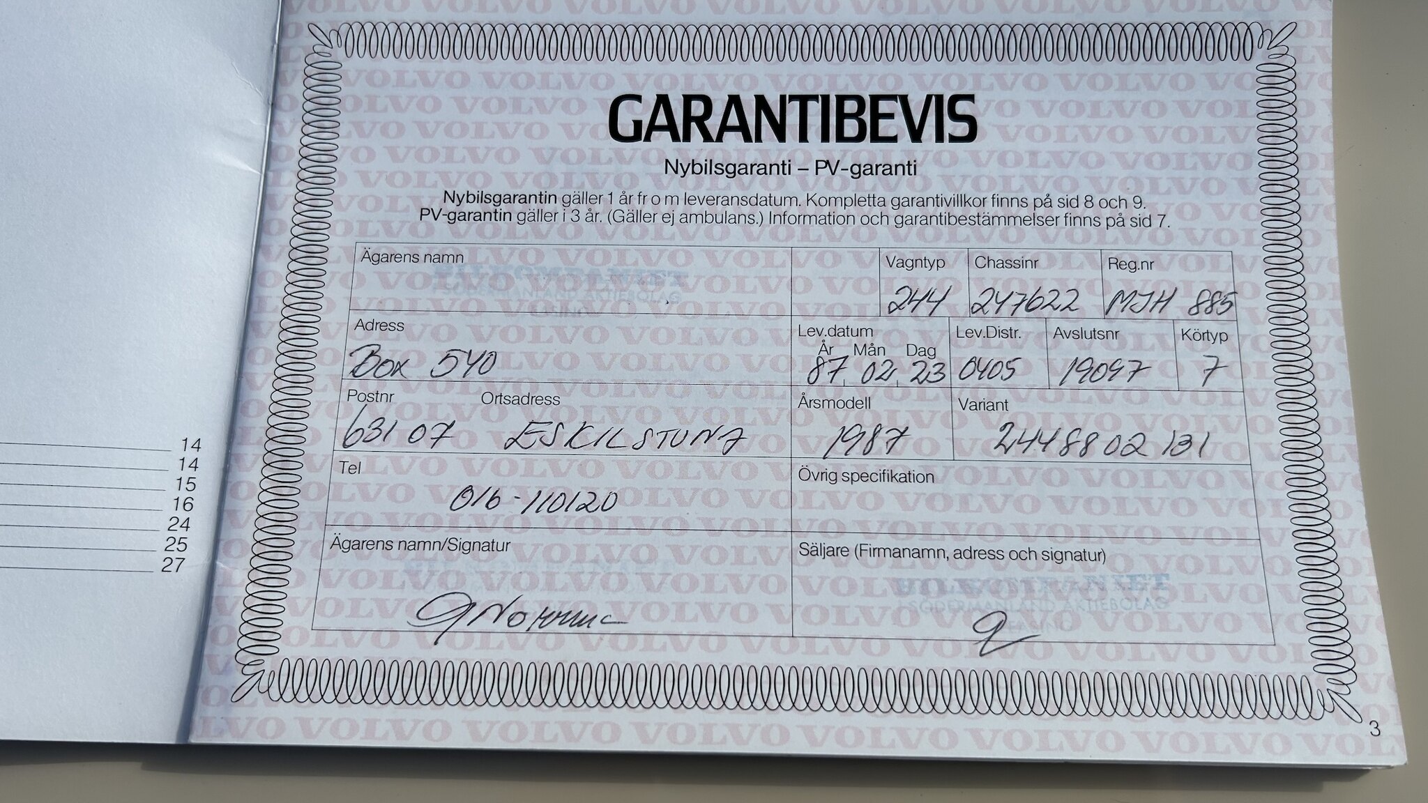 Documentation for 1987 Volvo 244