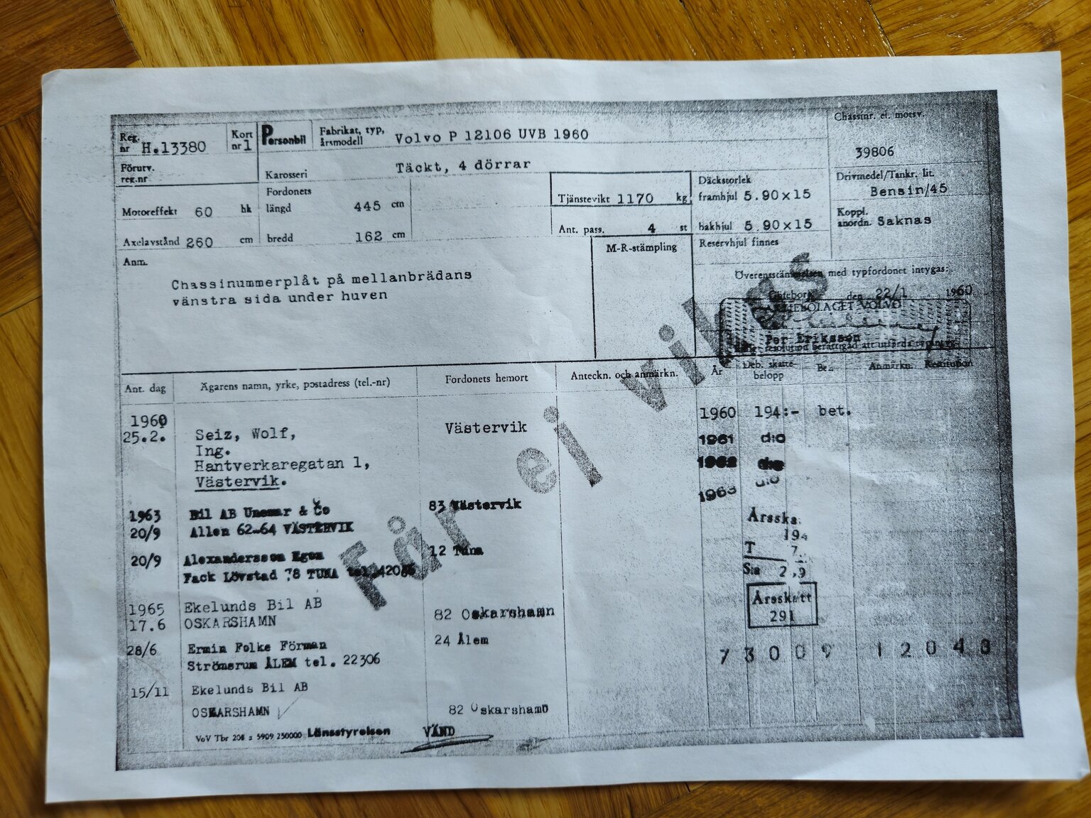 Dokumentation, 1960 Volvo Amazon 121 1.6
