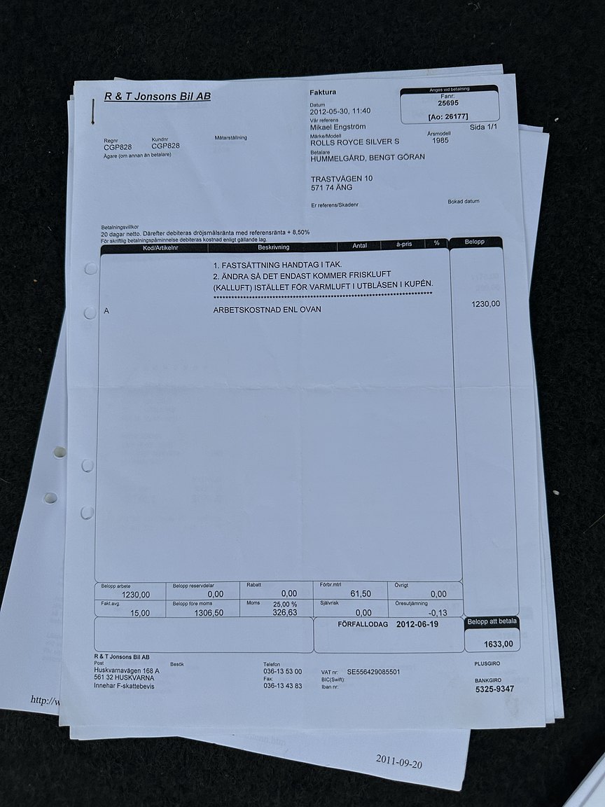 Documentation for 1972 Rolls-Royce Silver Shadow