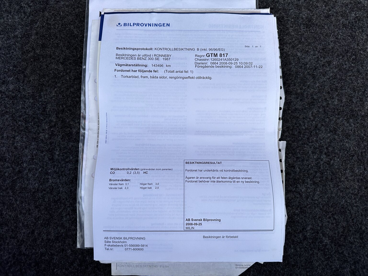 Dokumentation, 1987 Mercedes 300 SE