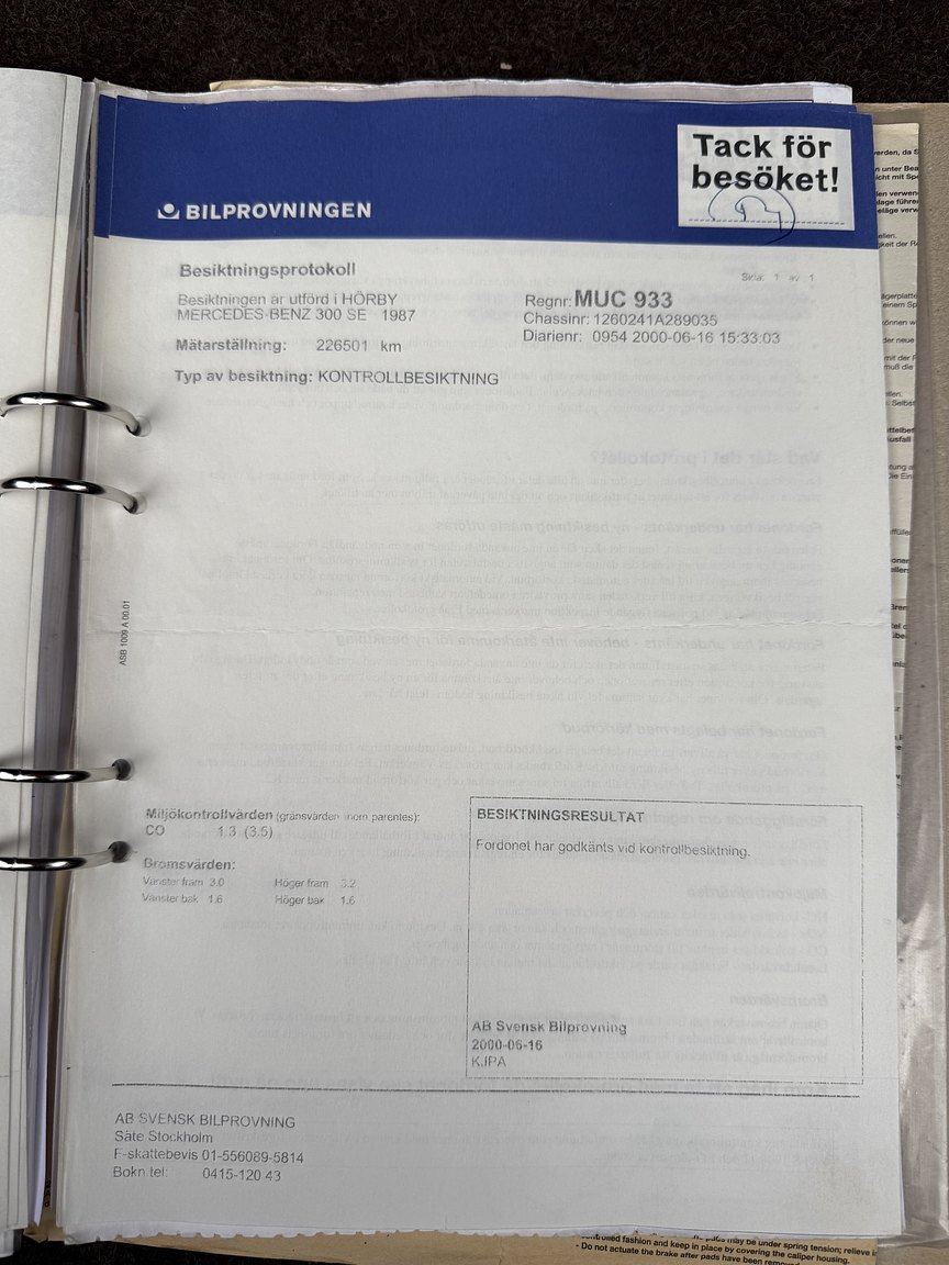 Dokumentation för 1987 Mercedes-Benz 300 SE