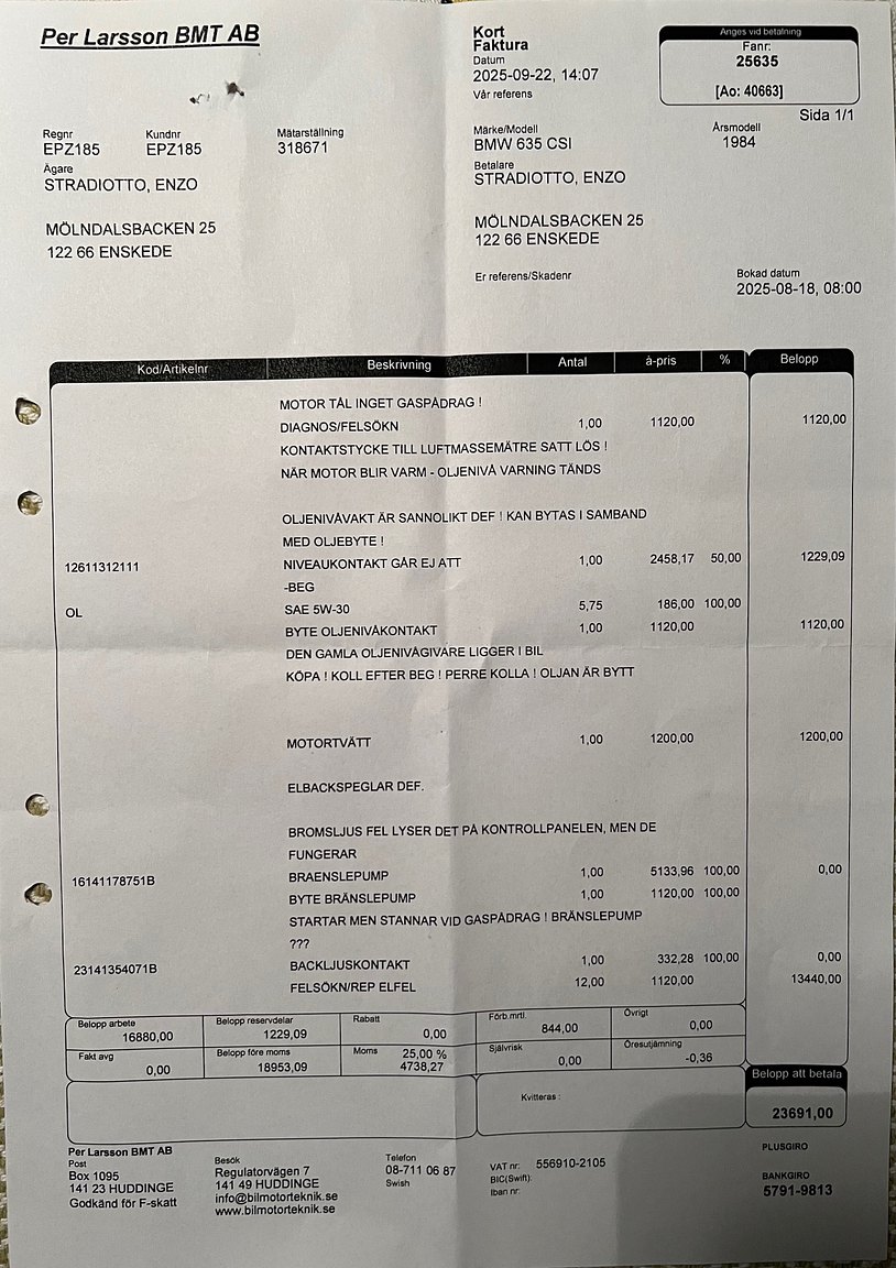 Dokumentation för 1984 BMW 635CSi