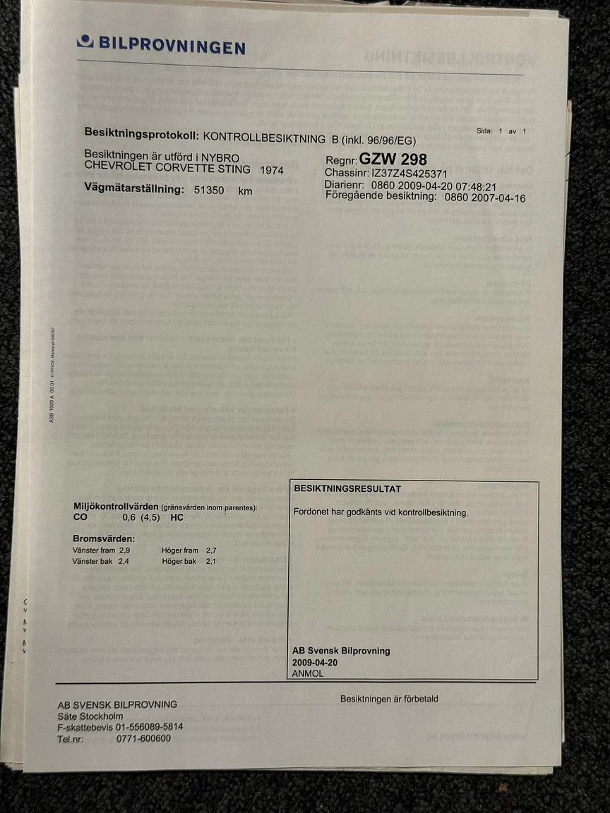 Dokumentation för 1974 Chevrolet Corvette Stingray
