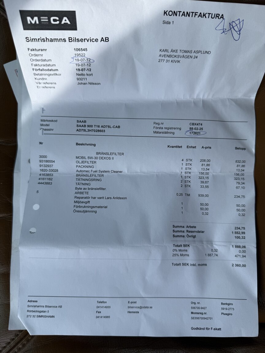 Documentation for 1987 SAAB 900 Cabriolet 2.0 Turbo T16