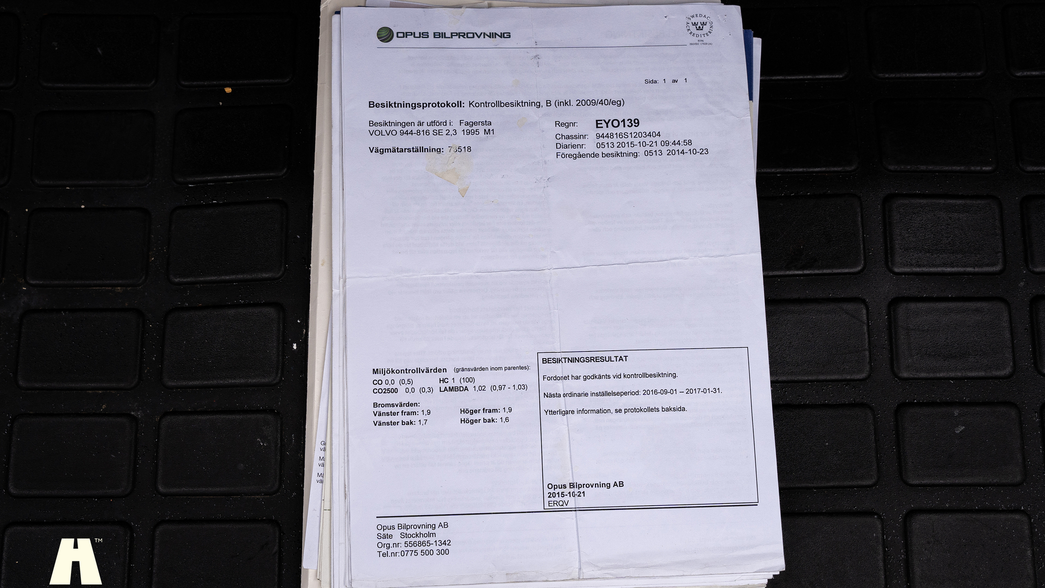 Dokumentation, 1995 Volvo 940 SE