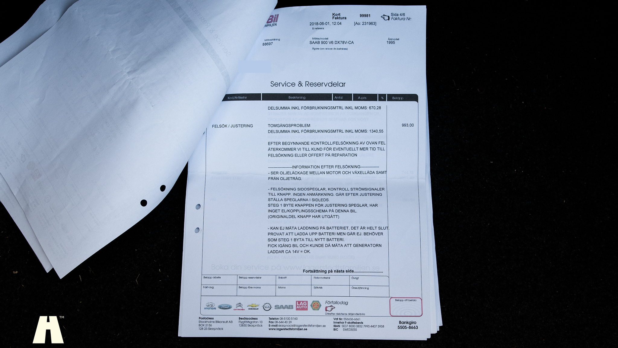 Dokumentation för 1995 SAAB 900 SE V6 Automat