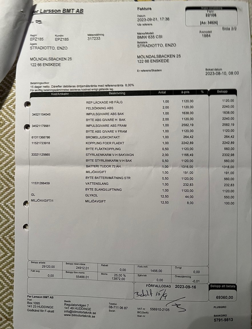 Dokumentation för 1984 BMW 635CSi