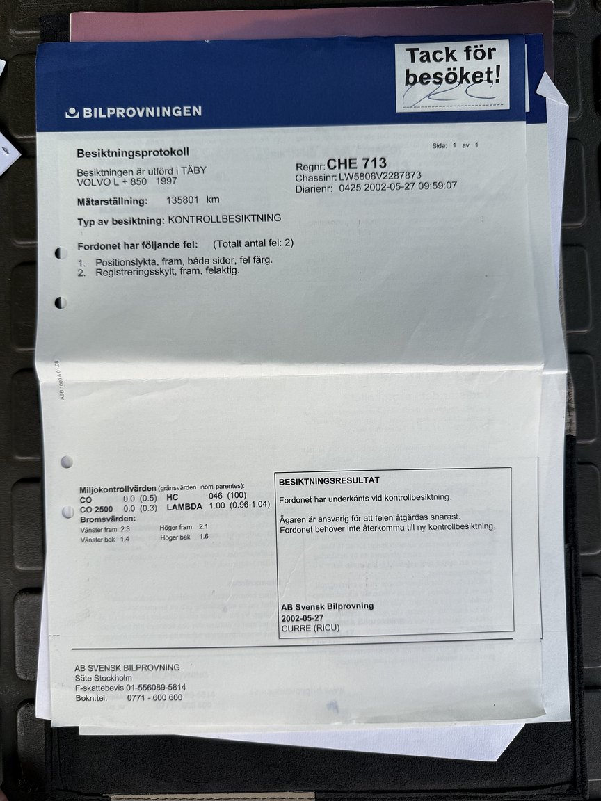 Dokumentation, 1997 Volvo 850 R Kombi