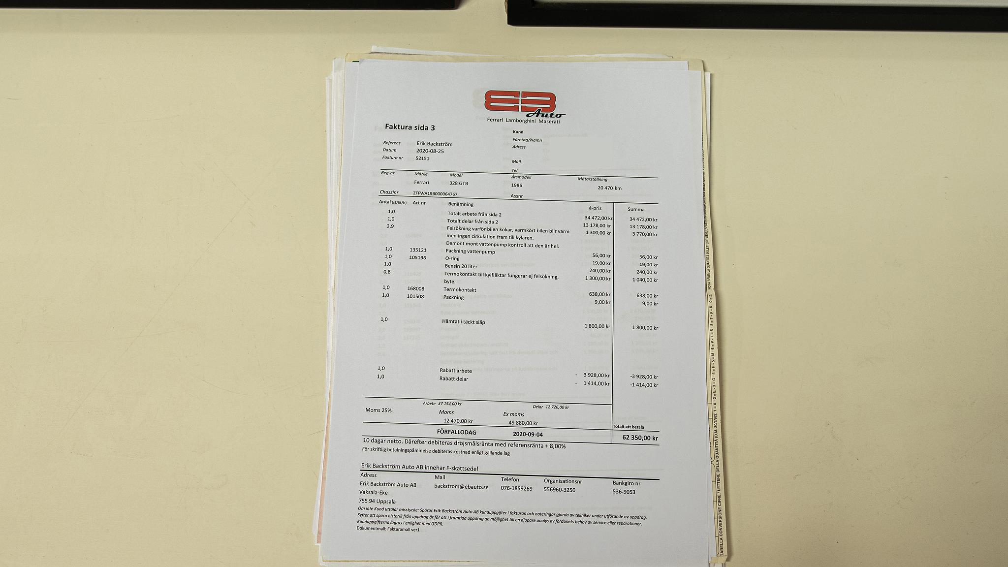 Dokumentation för 1986 Ferrari 328 GTB