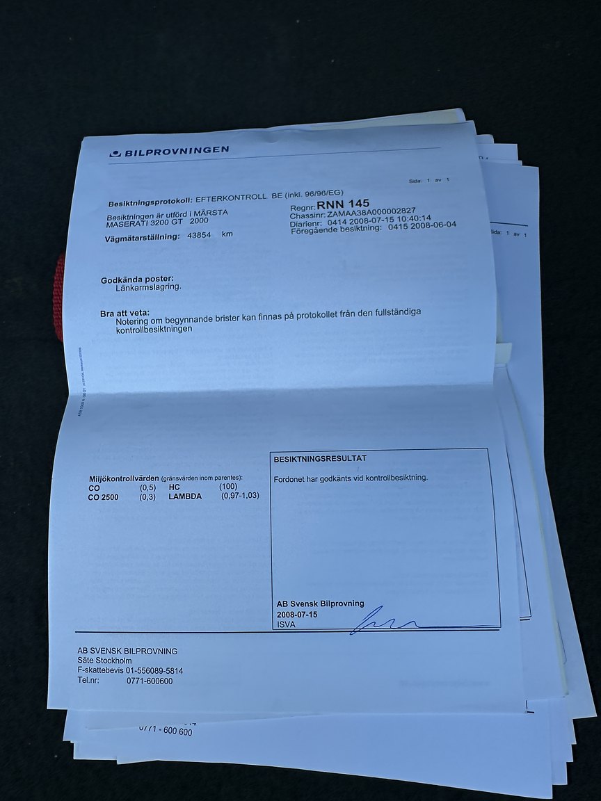 Documentation for 2000 Maserati 3200 GT