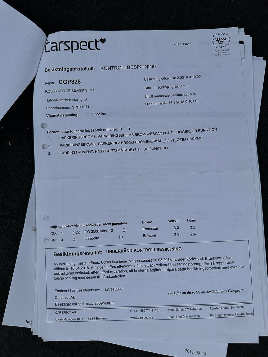 Documentation for 1972 Rolls-Royce Silver Shadow