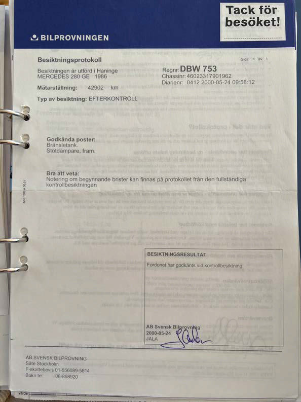 Documentation for 1986 Mercedes 280 GE