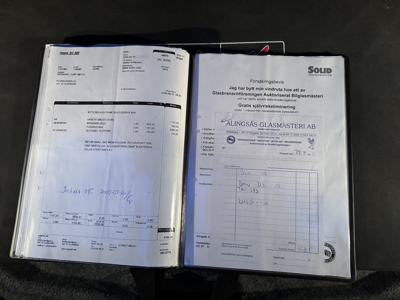 Dokumentation för 2001 BMW 325IA CAB