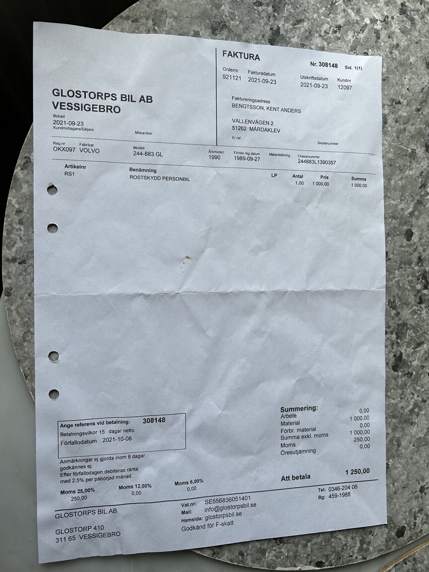 Documentation for 1990 Volvo 240 GL