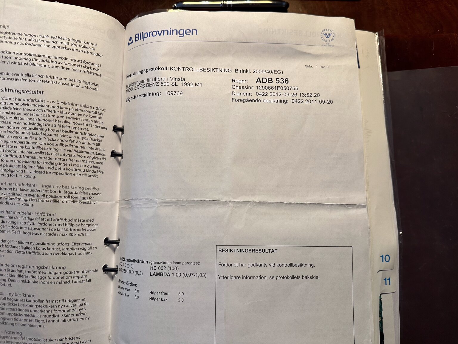 Dokumentation för 1992 Mercedes-Benz SL 500