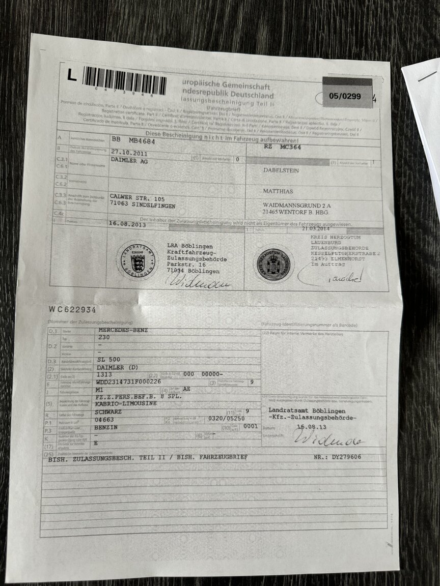 Dokumentation för 2013 MERCEDES-BENZ SL 500