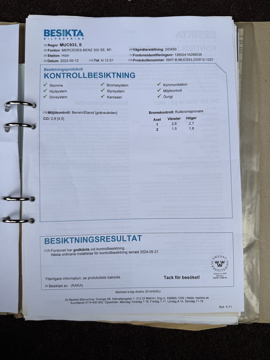 Dokumentation för 1987 Mercedes-Benz 300 SE