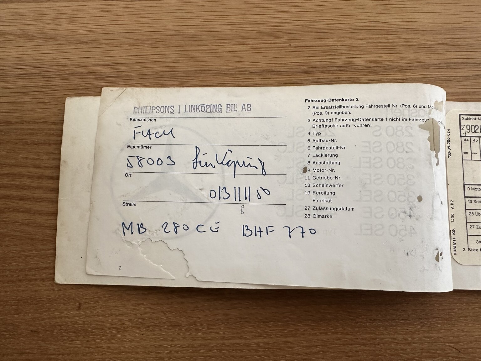 Documentation for 1977 Mercedes-Benz 280 CE