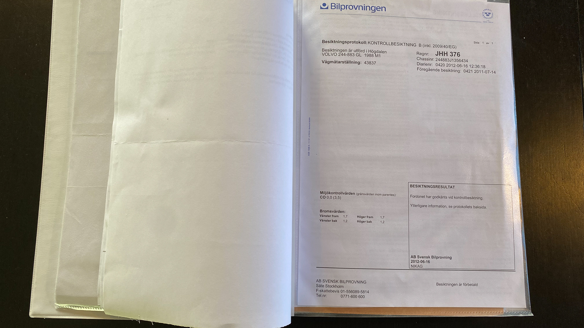 Dokumentation för 1988 Volvo 240 GL