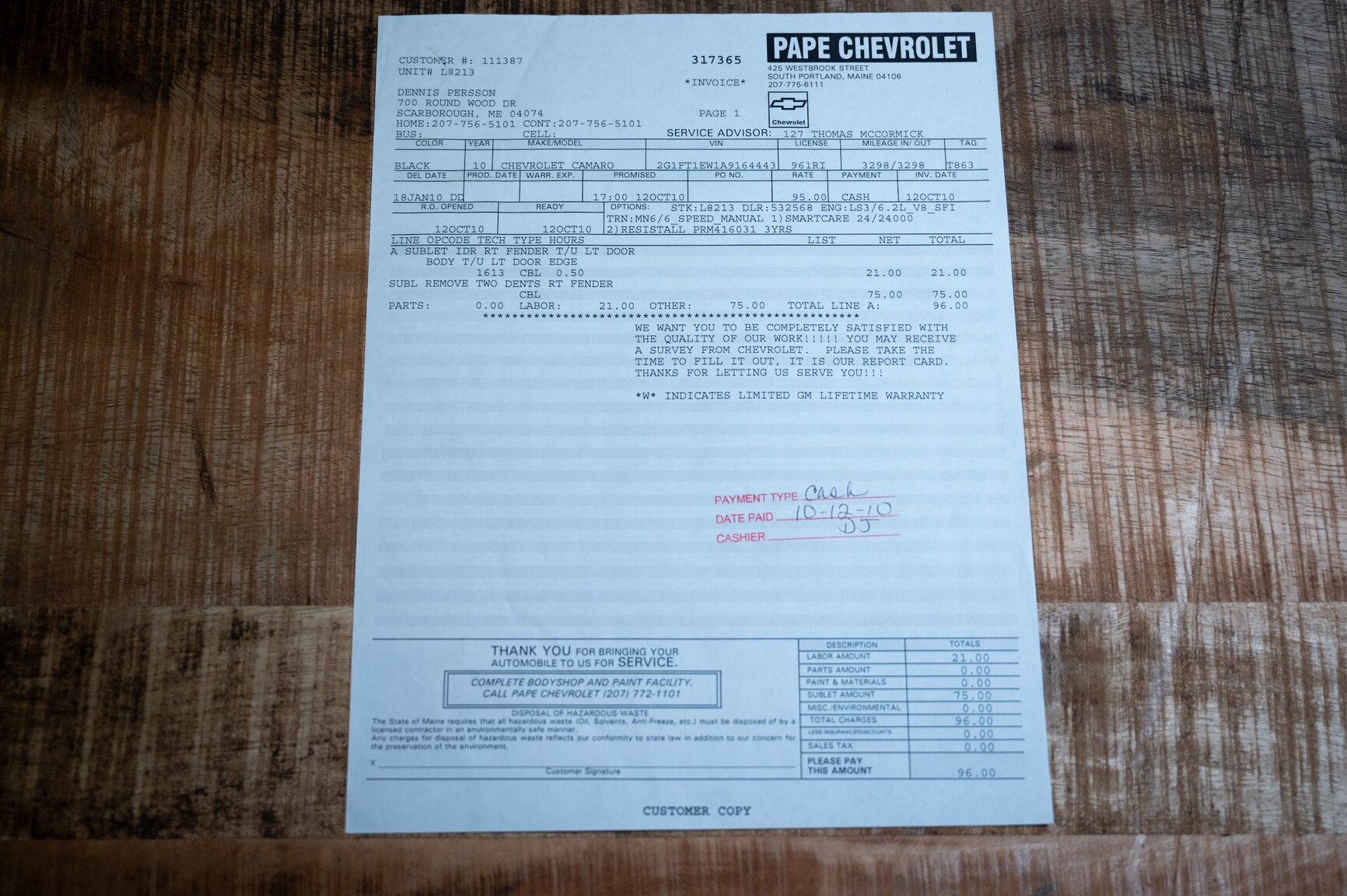 Dokumentation, 2010 Chevrolet Camaro SS (11)