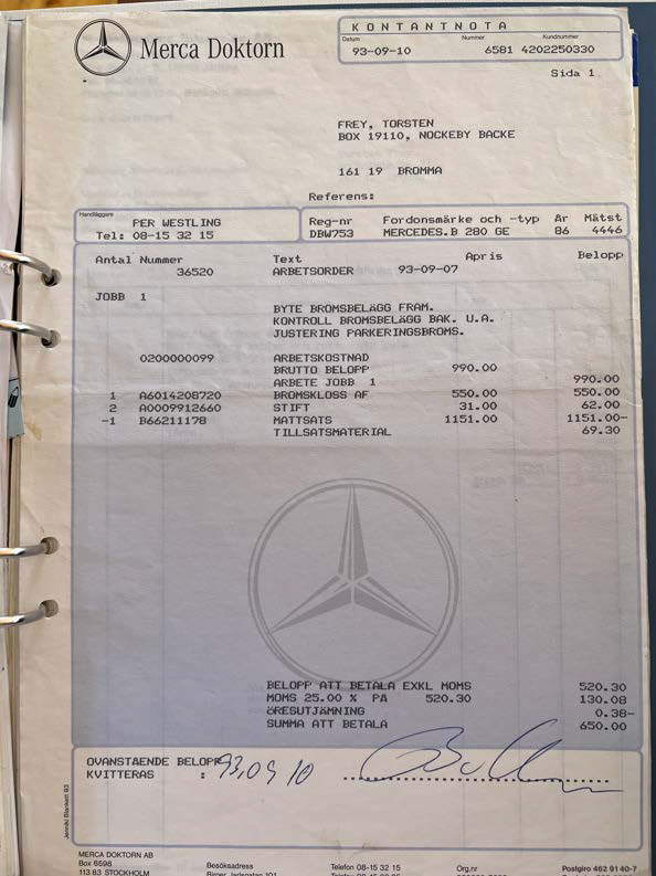 Documentation for 1986 Mercedes 280 GE