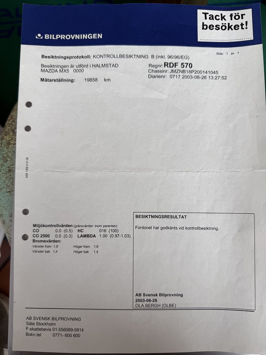 Dokumentation för 1999 Mazda MX-5