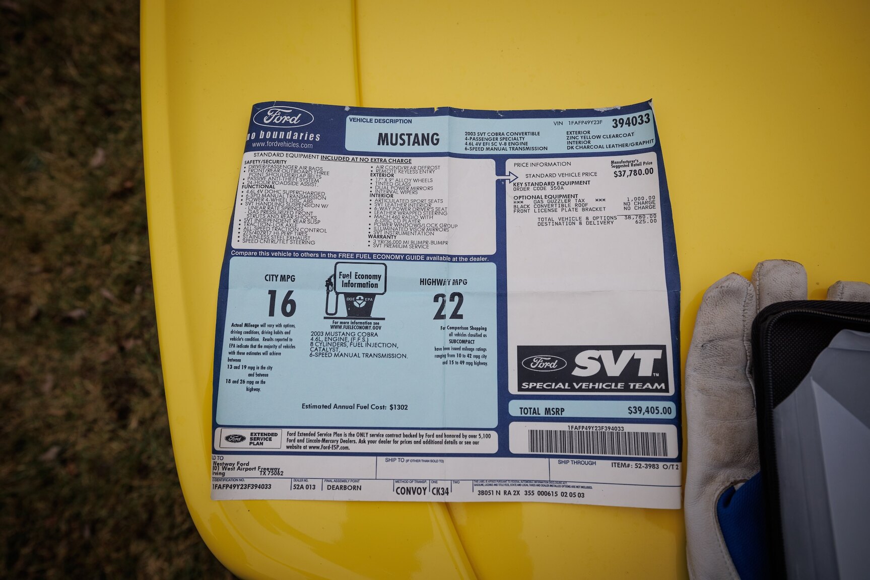 Dokumentation för 2003 Ford Mustang SVT Cobra