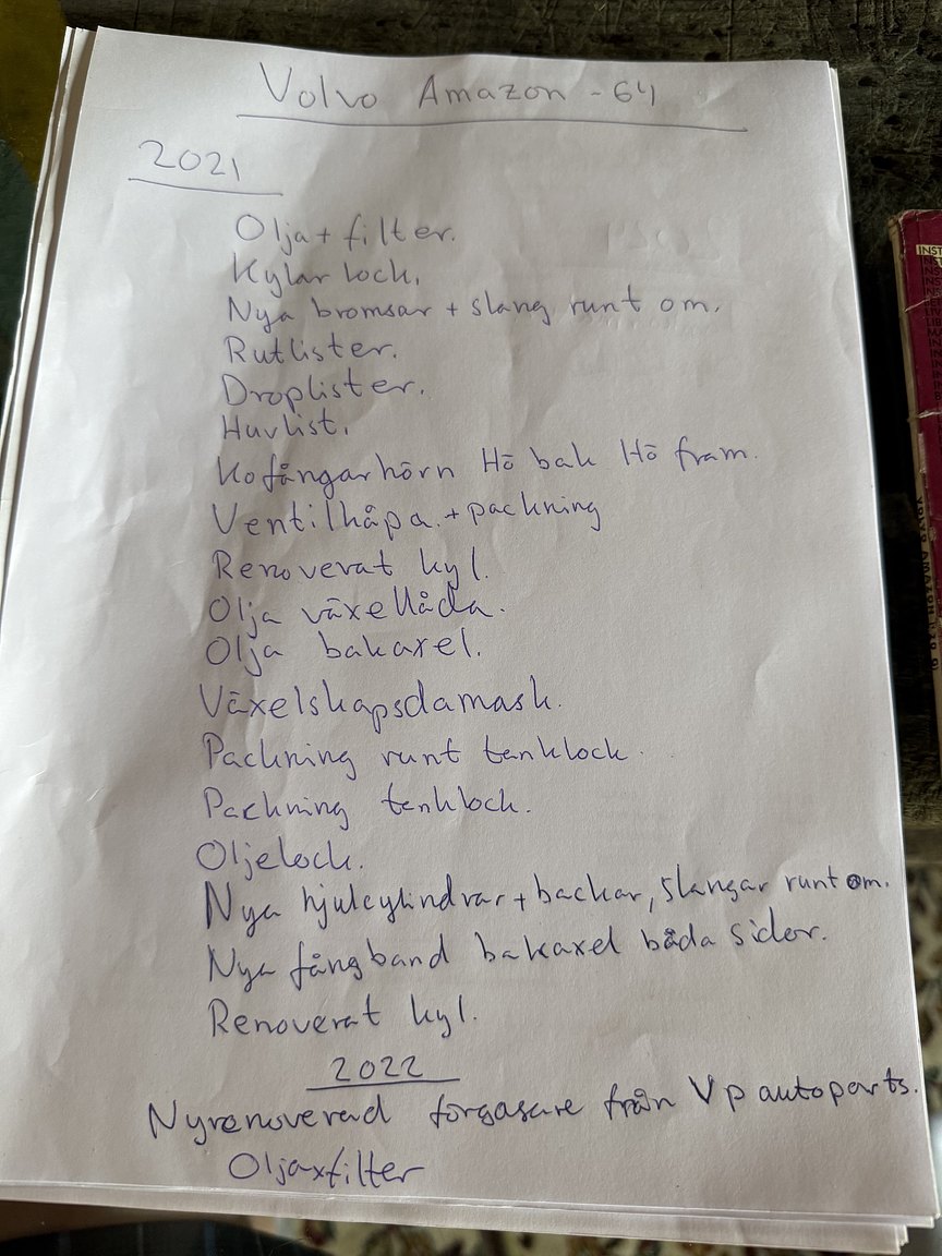 Dokumentation för 1964 Volvo Amazon 121 P130