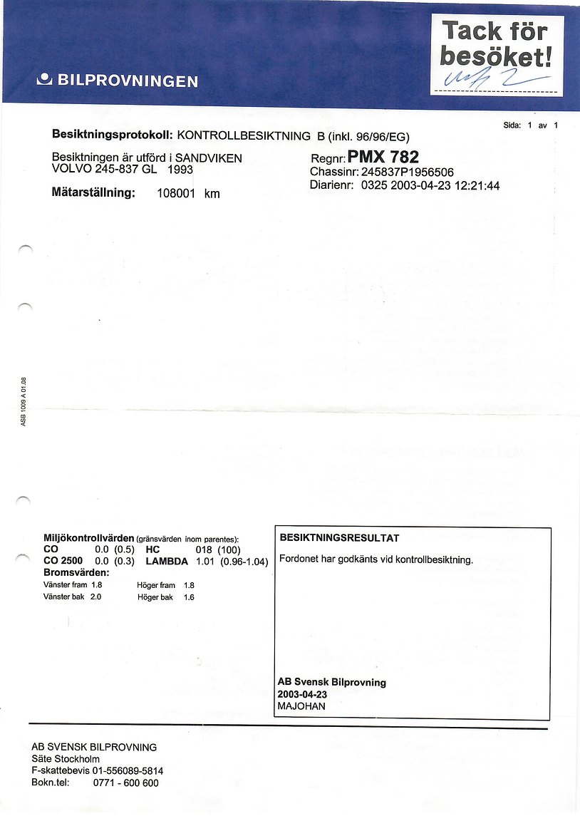 Dokumentation för 1993 Volvo 245 GL Classic "No Reserve Auction"