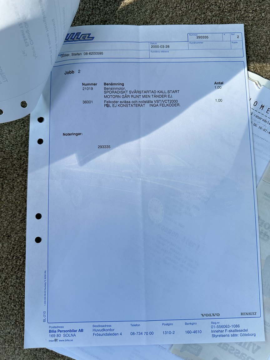 Dokumentation för 2000 Volvo V70 XC 2.4 T AWD 