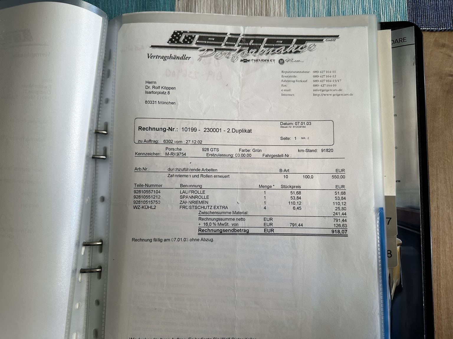 Documentation for 1994 Porsche 928 GTS
