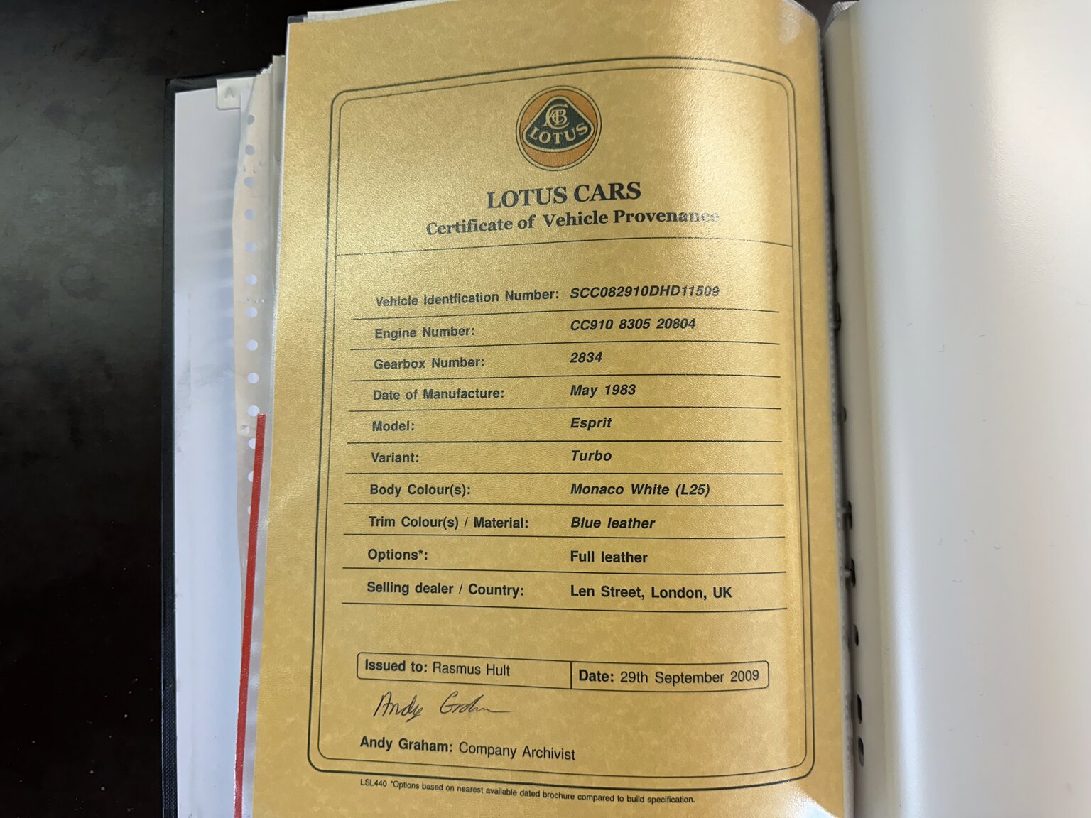 Documentation for 1983 Lotus Esprit Turbo 2.2