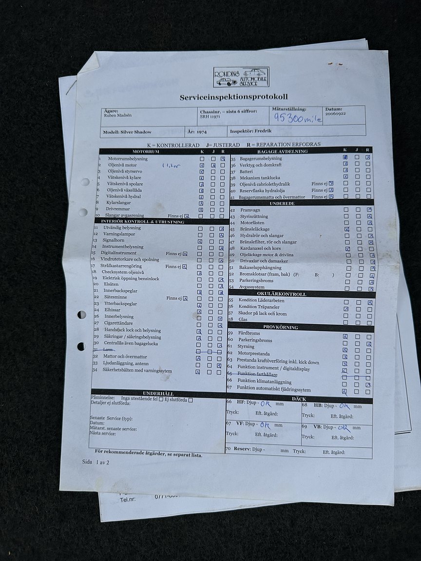 Documentation for 1972 Rolls-Royce Silver Shadow