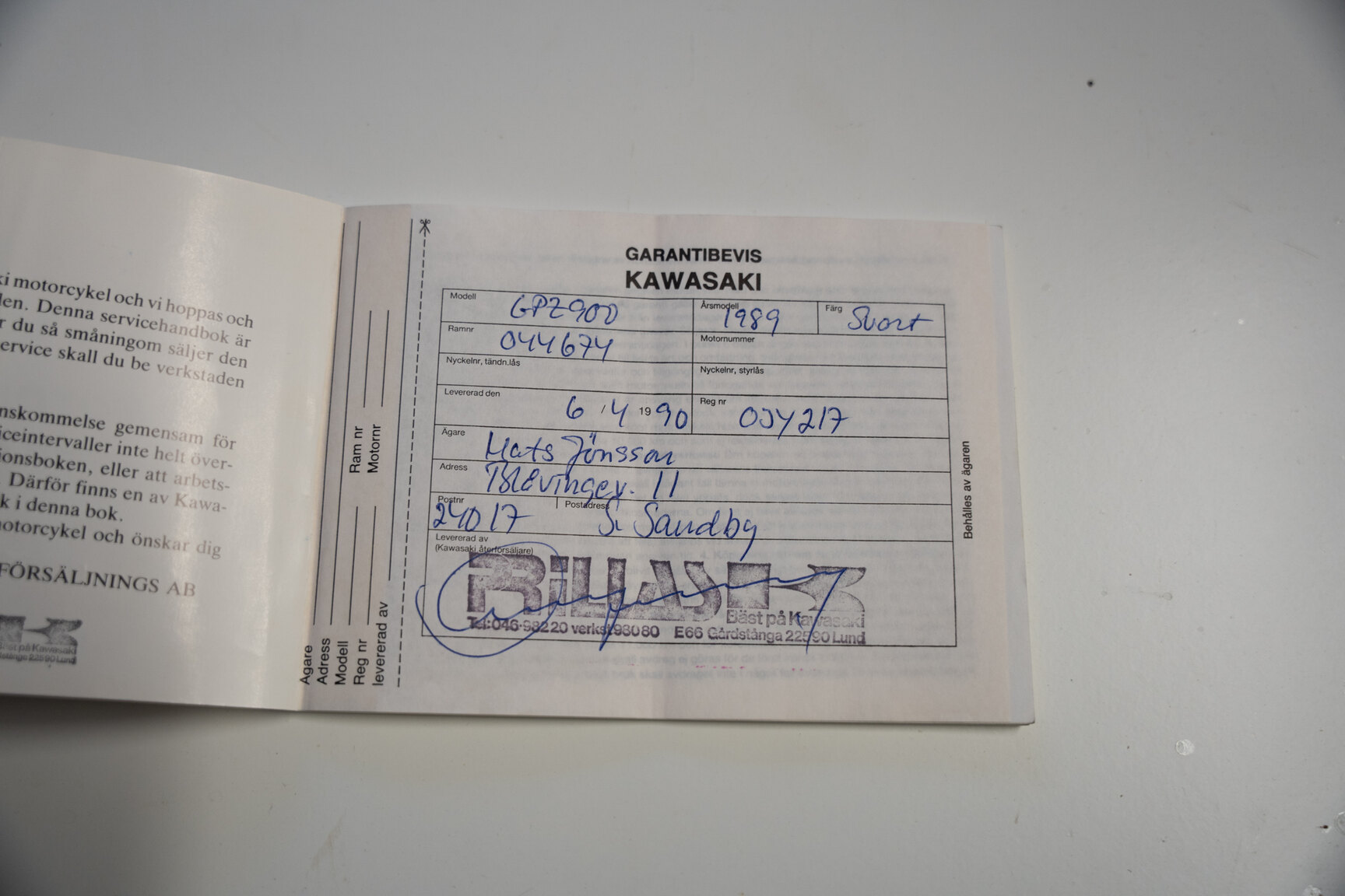 Dokumentation för 1990 Kawasaki ZX900R