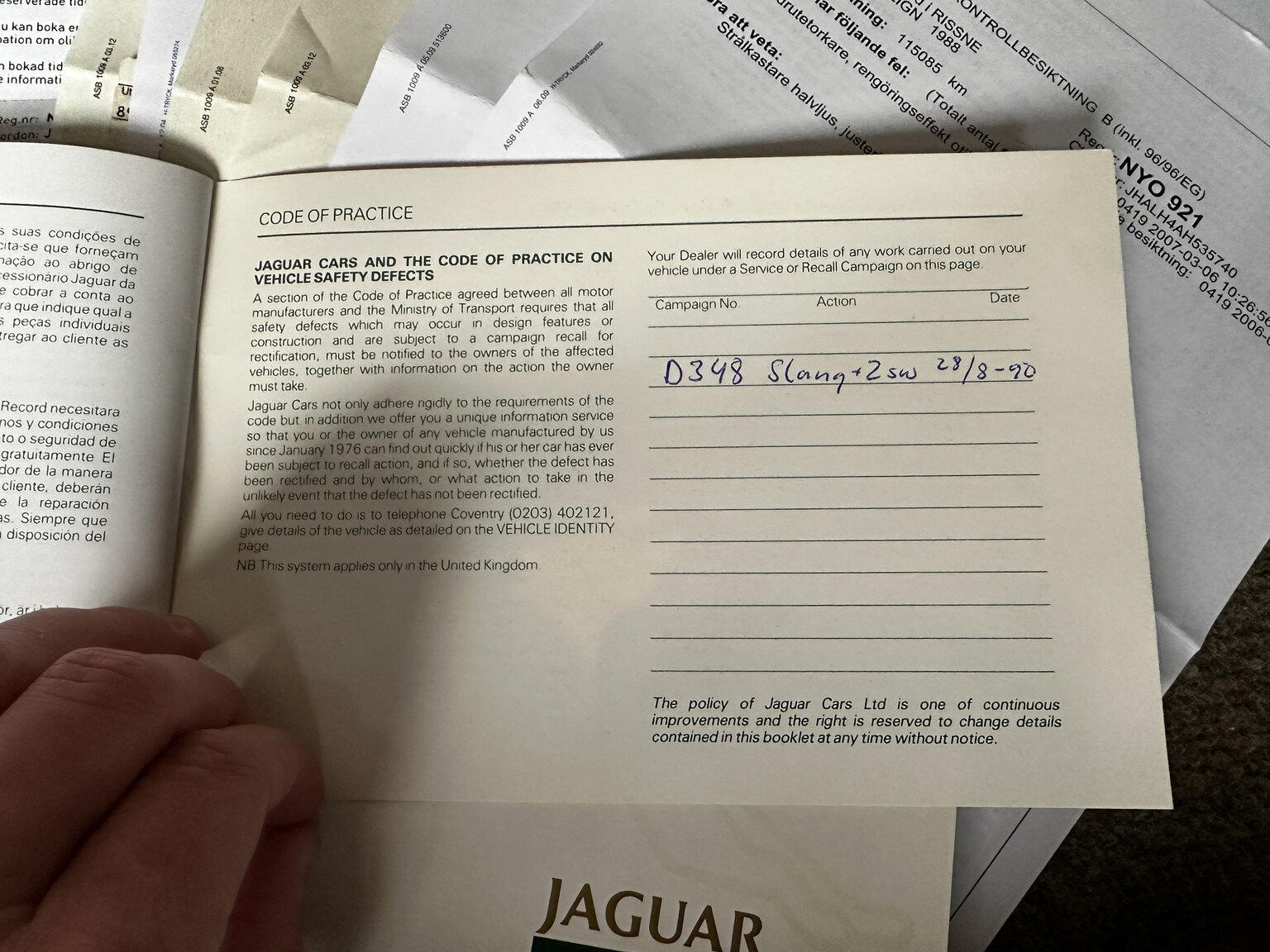 Documentation for 1988 Jaguar XJ Sovereign
