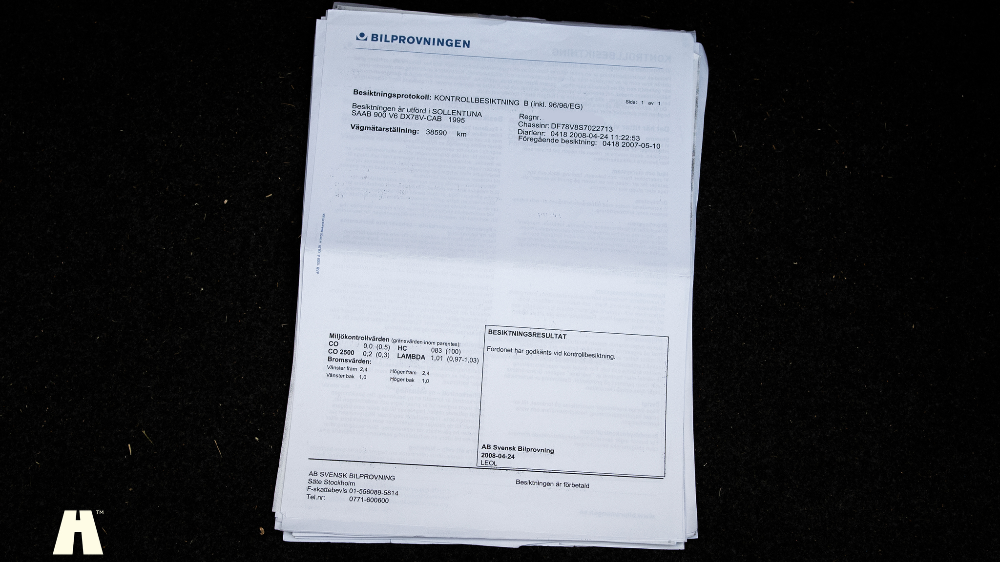 Dokumentation för 1995 SAAB 900 SE V6 Automat