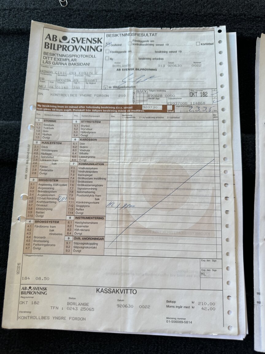 Documentation for 1989 Honda Civic CRX *5082km*
