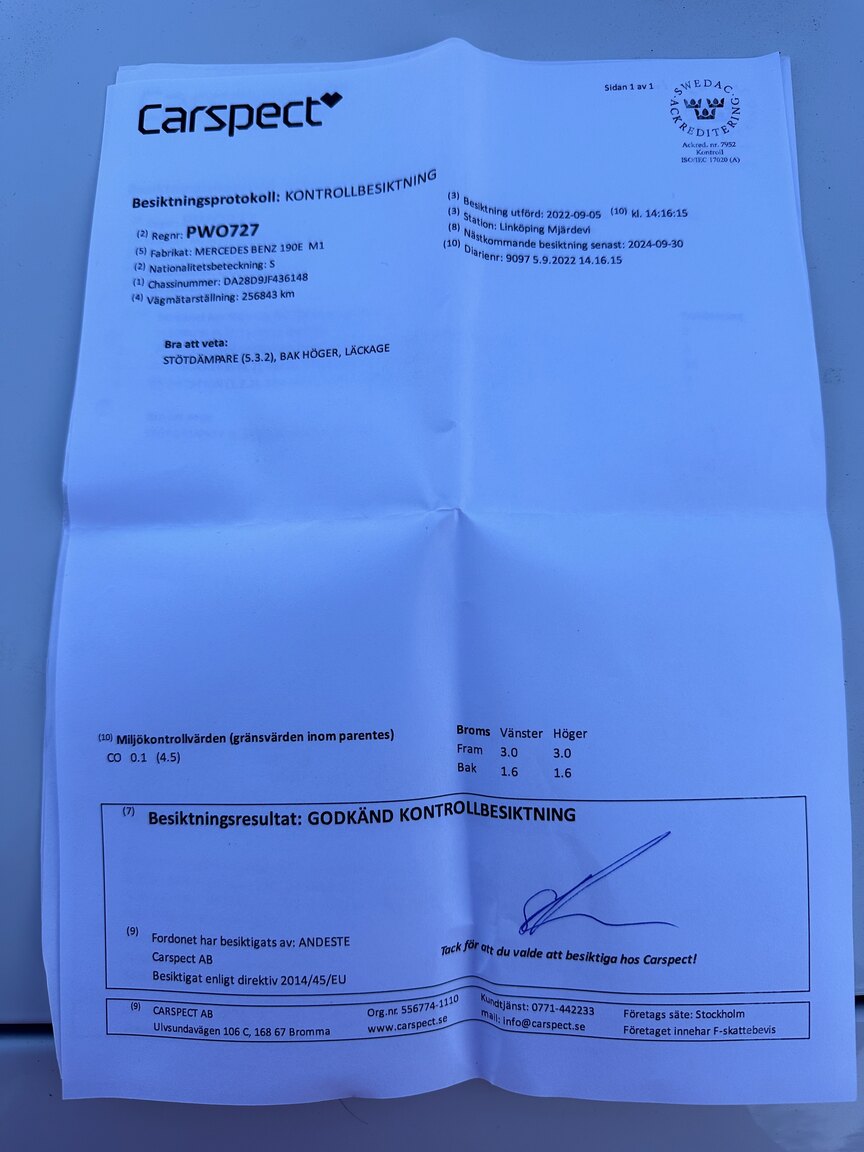 Documentation for 1988 Mercedes-Benz 190 E 2.3 (3)