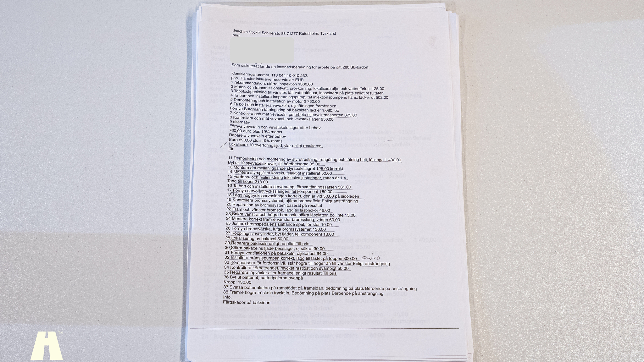 Dokumentation för 1970 Mercedes 280 SL Pagoda (21)