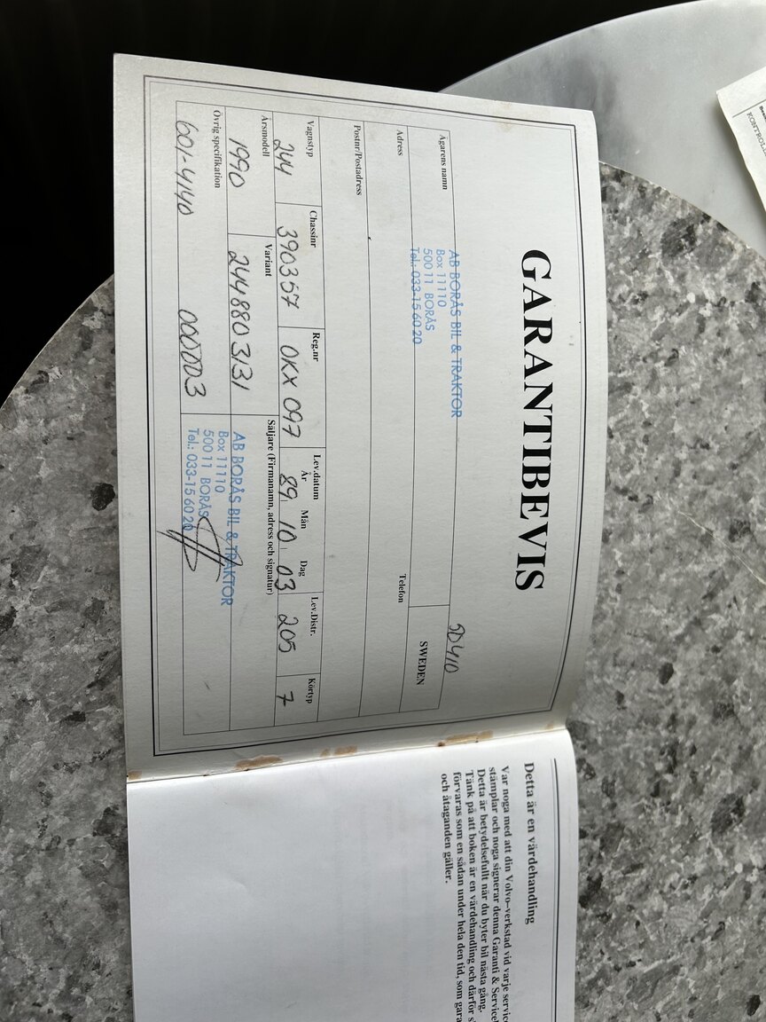 Documentation for 1990 Volvo 240 GL