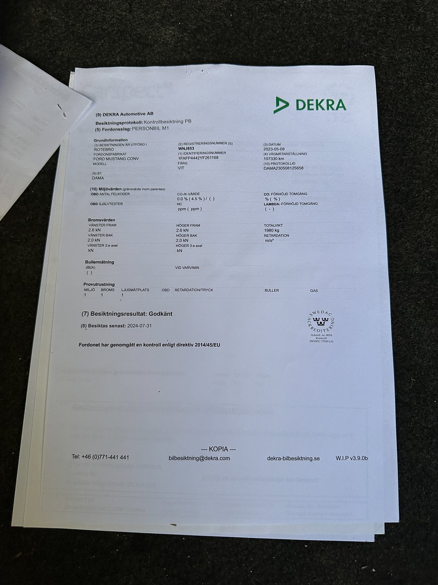 Dokumentation för 2000 Ford Mustang Convertible 3.8 V6 Automat