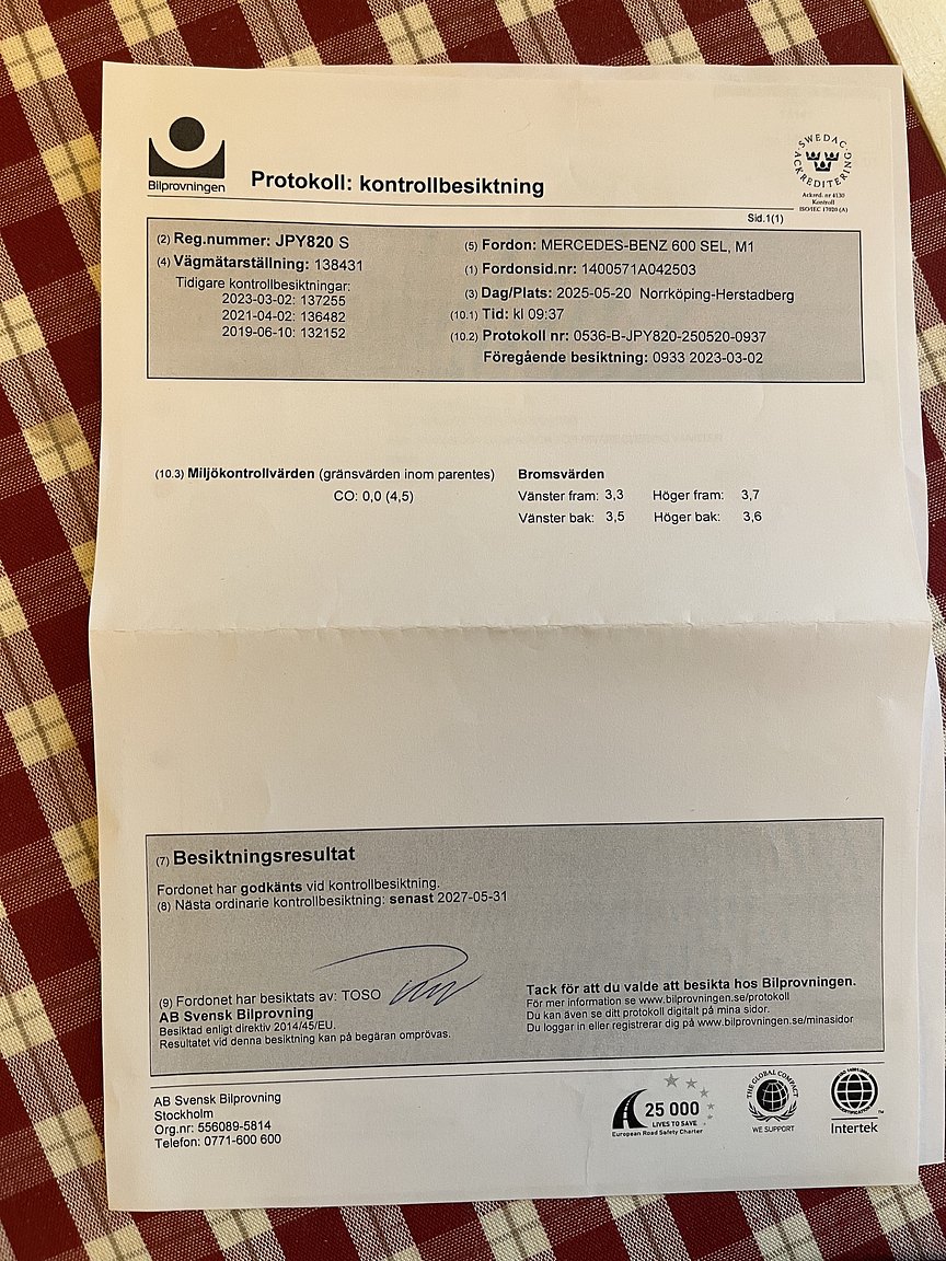 Dokumentation för 1992 Mercedes-Benz 600 SEL