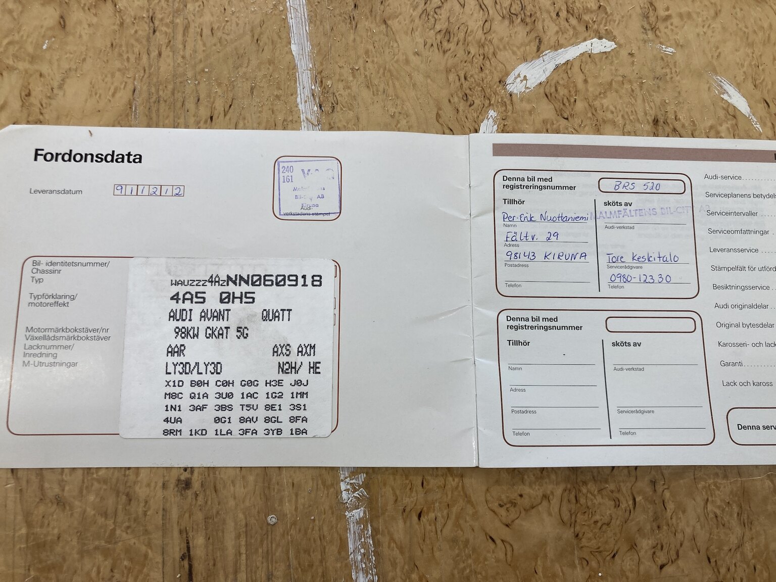 Documentation for 1992 Audi 100 Avant 2.3E Quattro