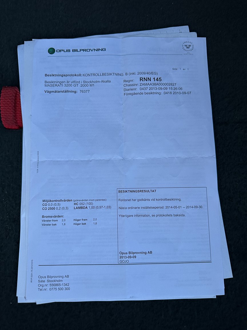 Documentation for 2000 Maserati 3200 GT