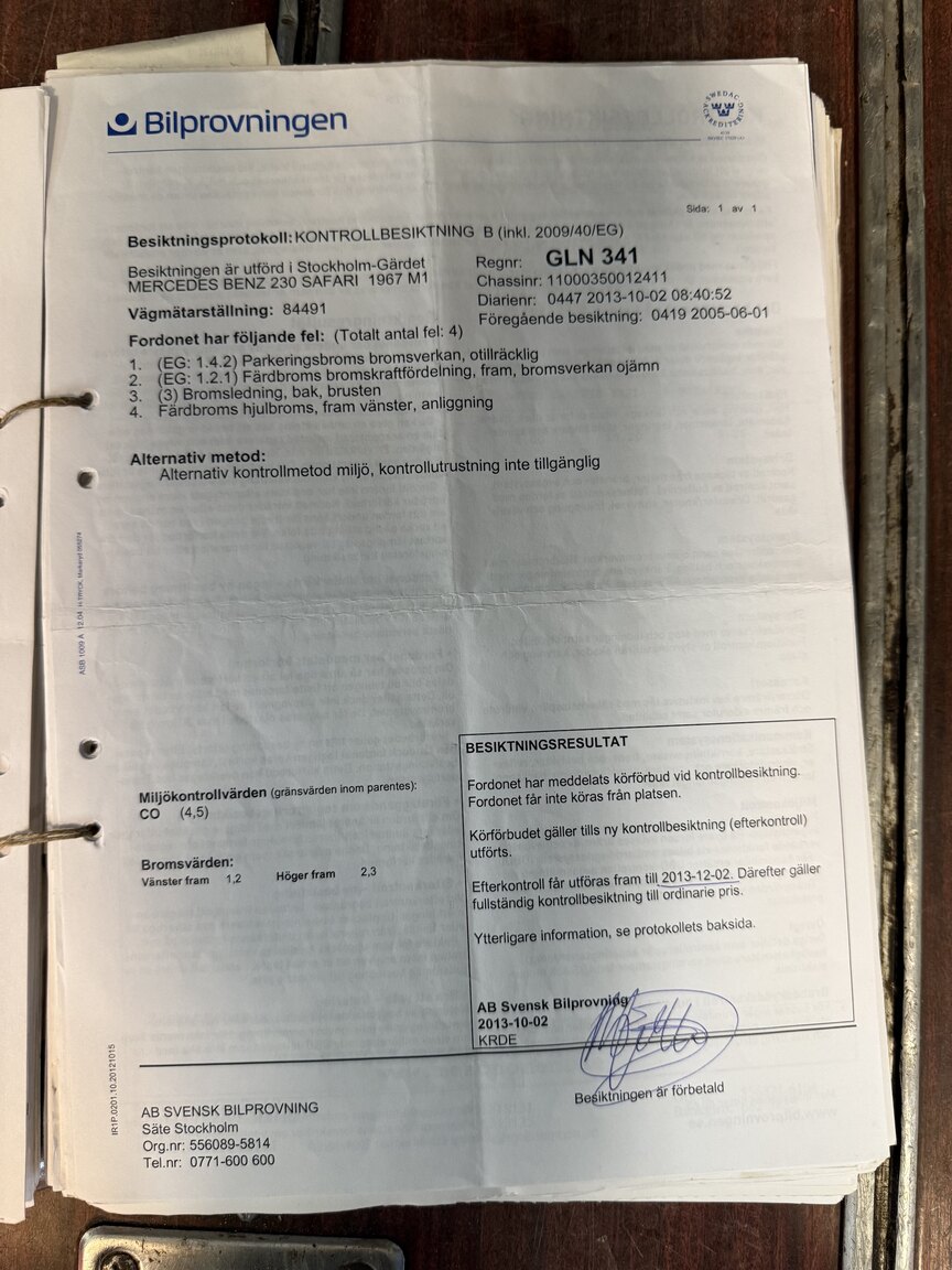 Documentation for 1967 Mercedes-Benz 230 Safari