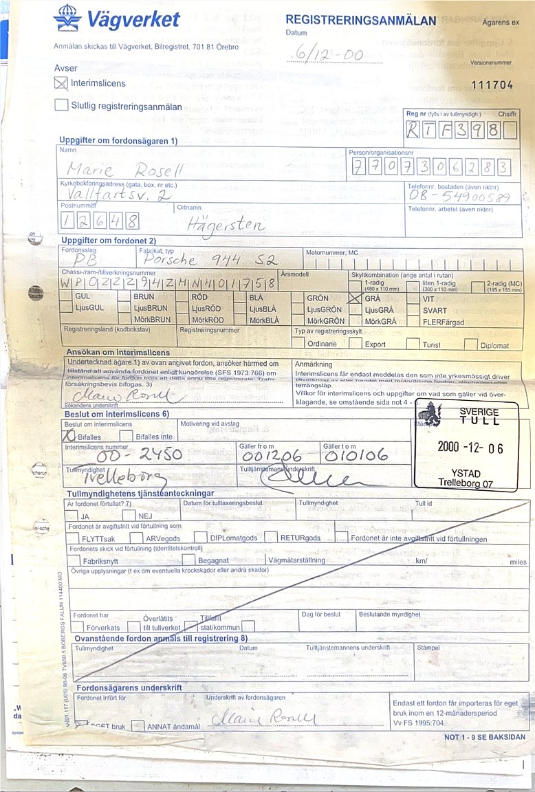 Dokumentation, 1991 PORSCHE 944 S2