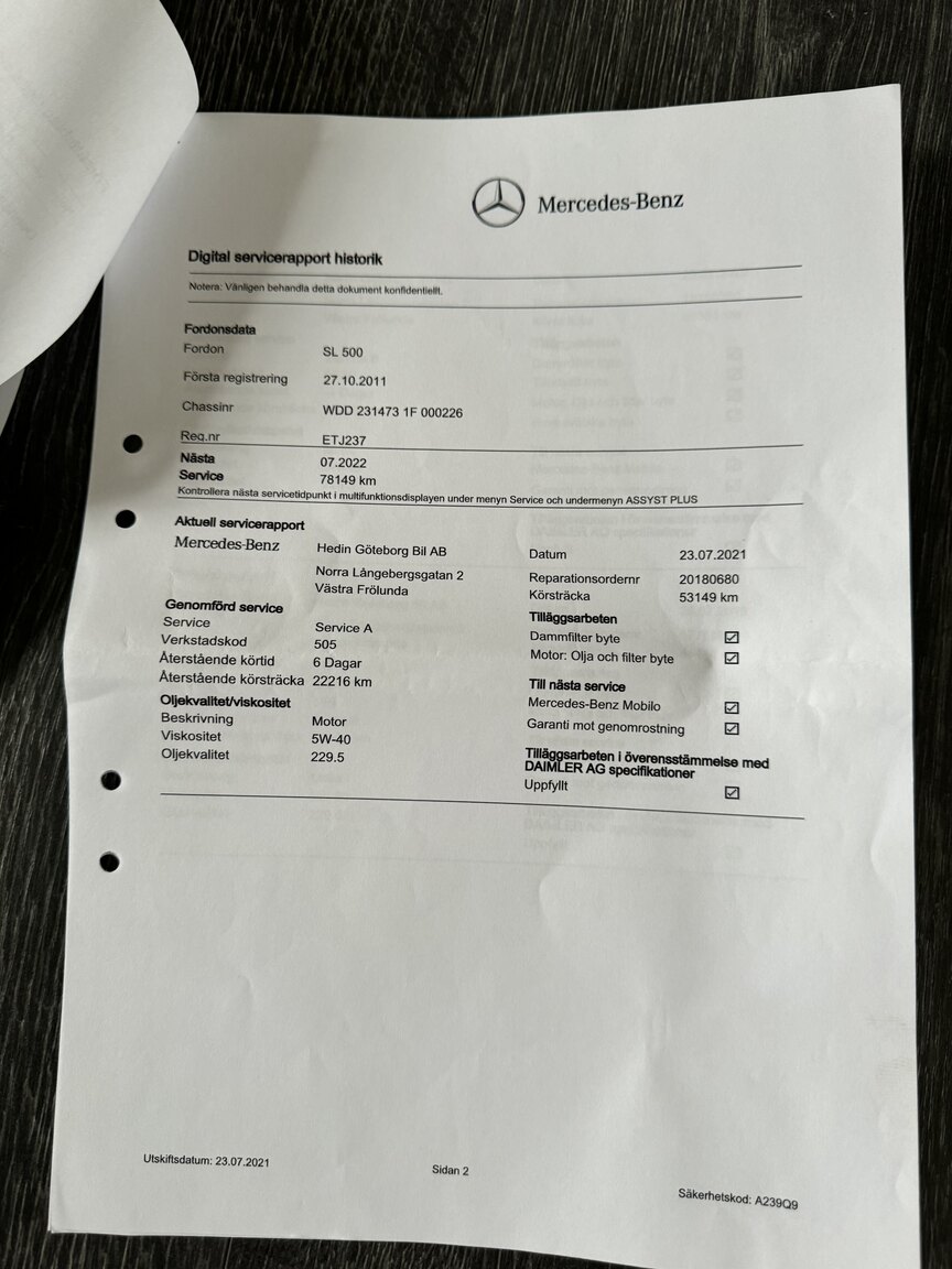 Dokumentation för 2013 MERCEDES-BENZ SL 500 (2)