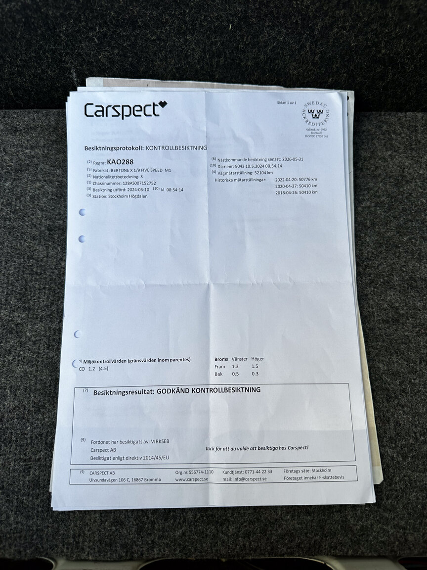 Dokumentation för 1984 Bertone X 1/9